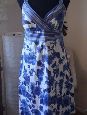 Echo Blue Floral V‑Neck Midi Dress